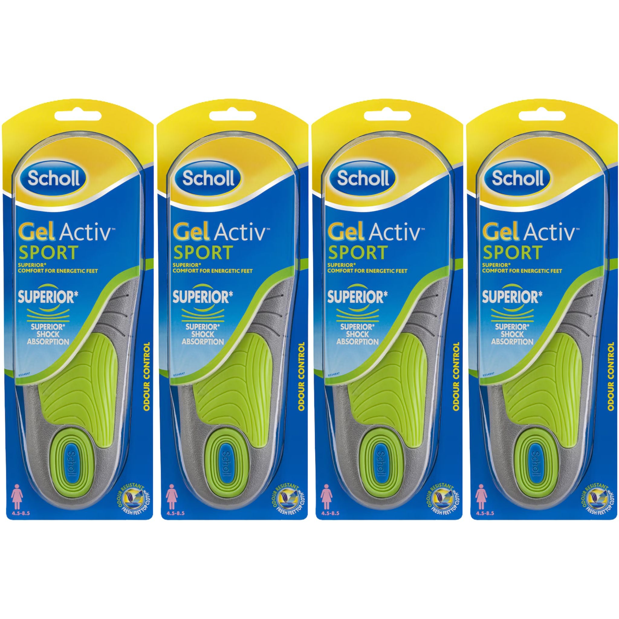 Scholl Gel Activ Sport Insoles for Women – 4-Pair Pack Front Packaging