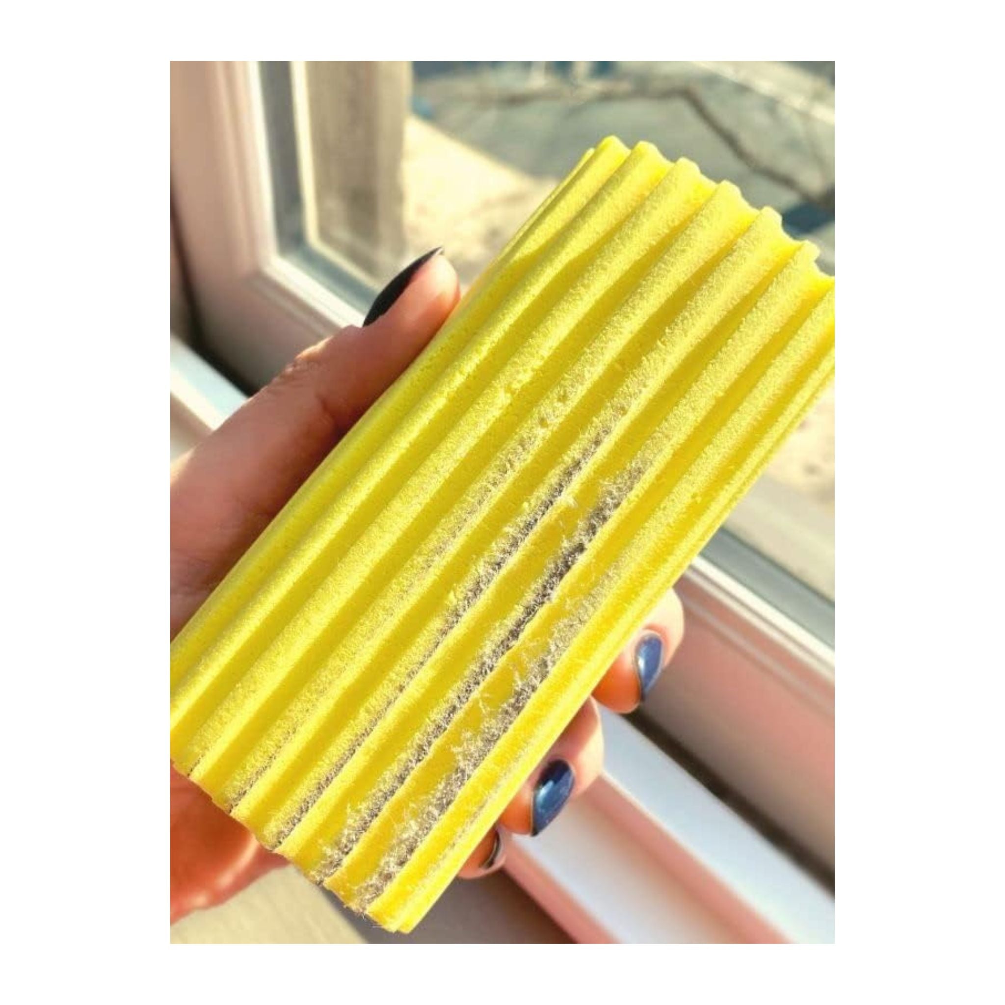 Clear plastic holder on a white background with text about its qualities.