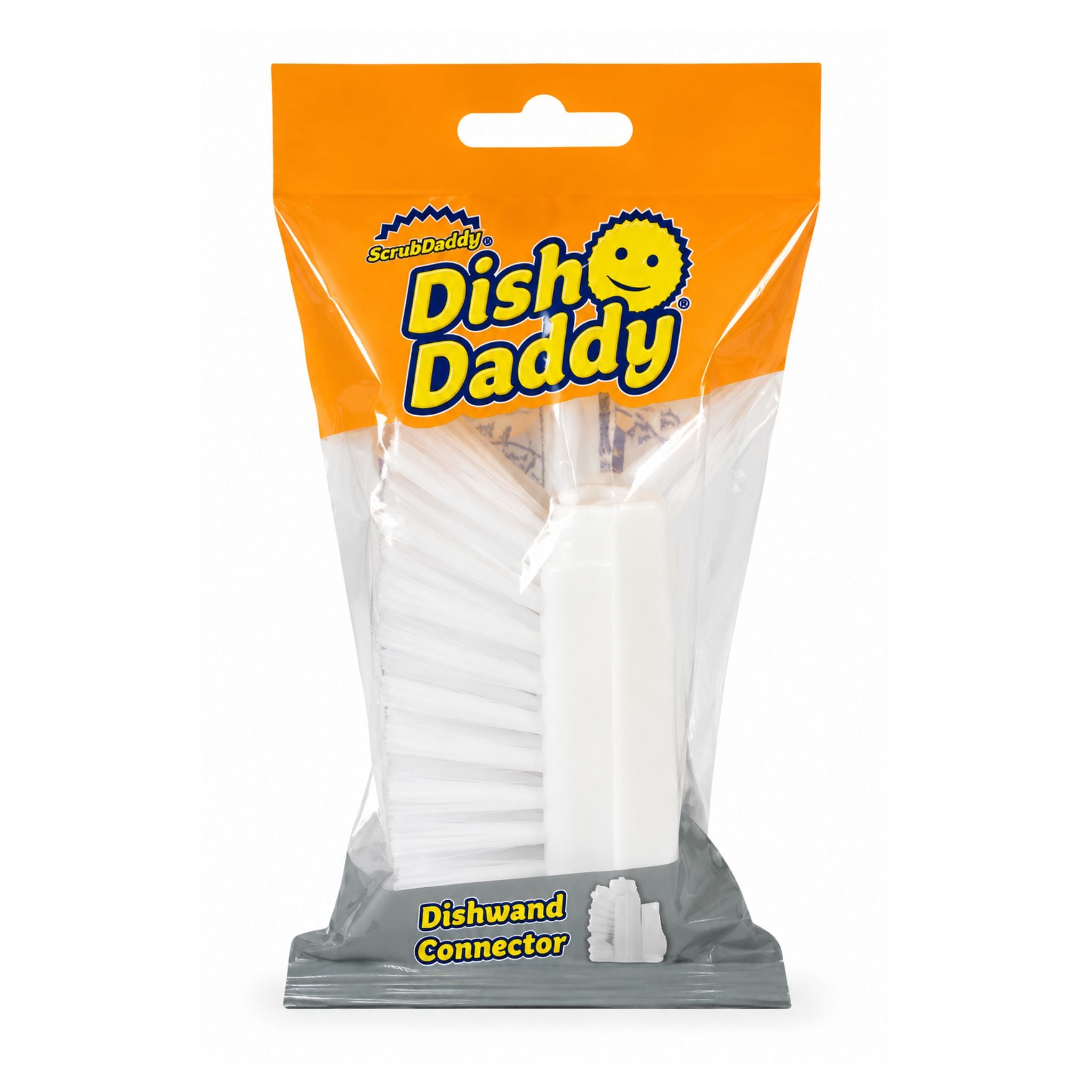 A package of DishDaddy Dishwand Connectors, featuring white plastic connectors visible through a clear plastic bag with an orange header card.