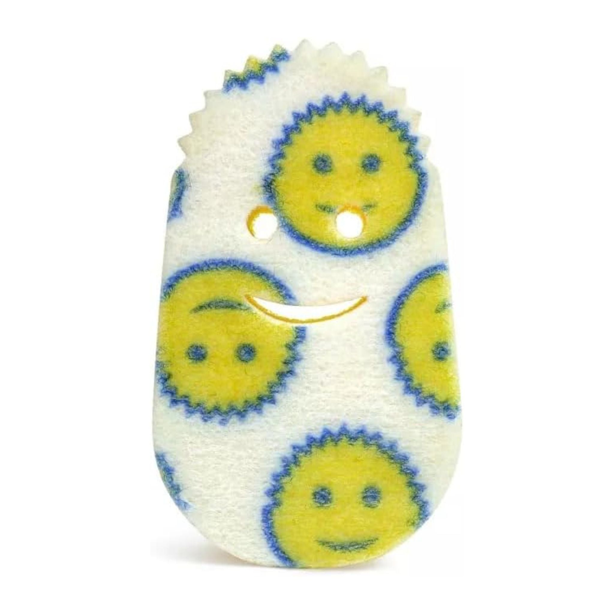 Toy hedgehog with smiley face patterns on a white background