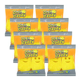 Multiple packages of Dish Daddy dishwashing sponges on a white background