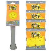 The image shows a Scrub Daddy Value Pack which includes a dishwashing sponge on a stand and multiple refill pads in individual packaging.