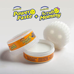 Scrub Daddy Power Paste open container with white Scrub Mommy smiley sponge