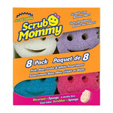 8-pack of Scrub Mommy dual-sided scrubber and sponge with colorful design on an orange background.