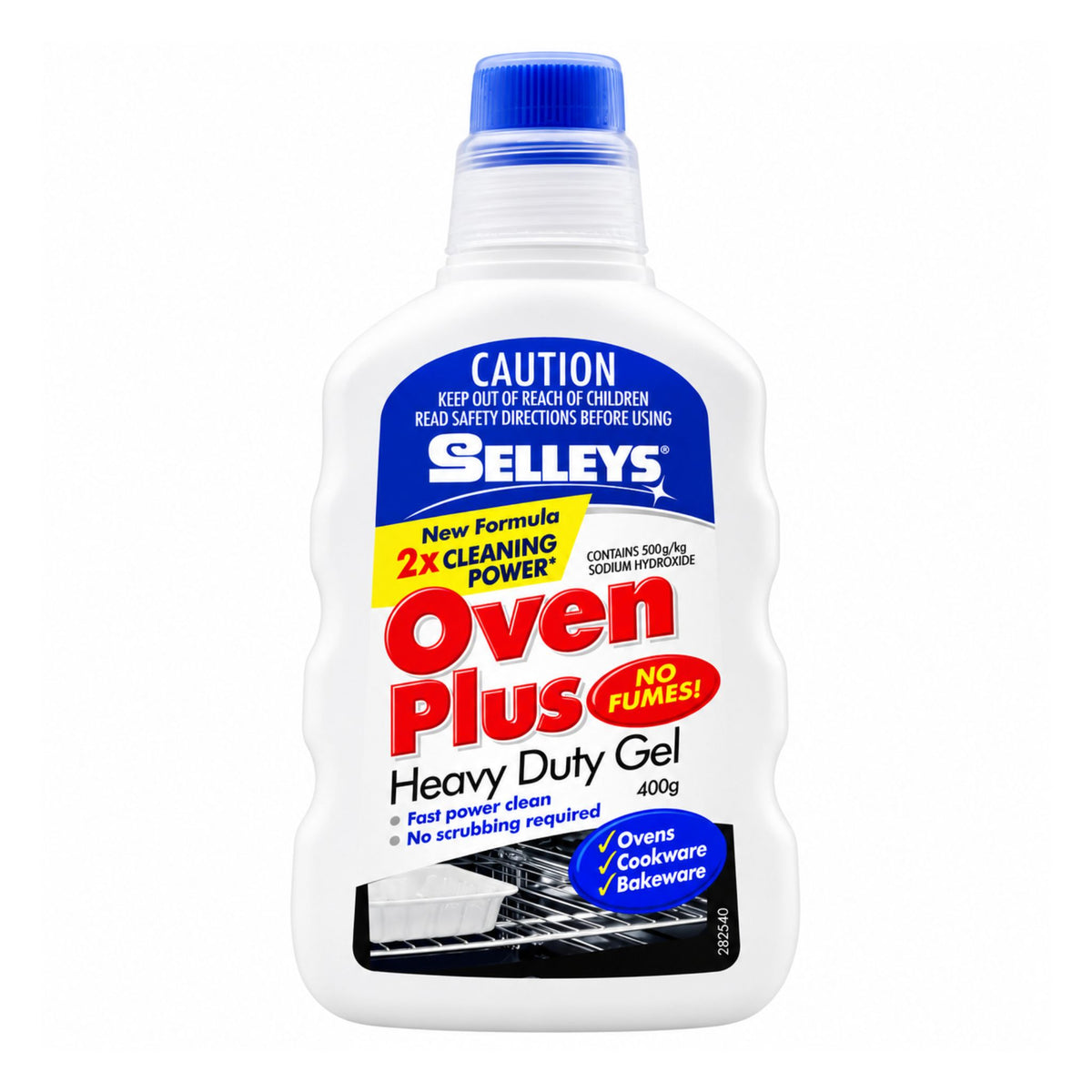 A bottle of Selleys Oven Plus Heavy Duty Gel cleaning product on a plain white background. The bottle is white with a blue cap and a label featuring red, blue, and yellow text.