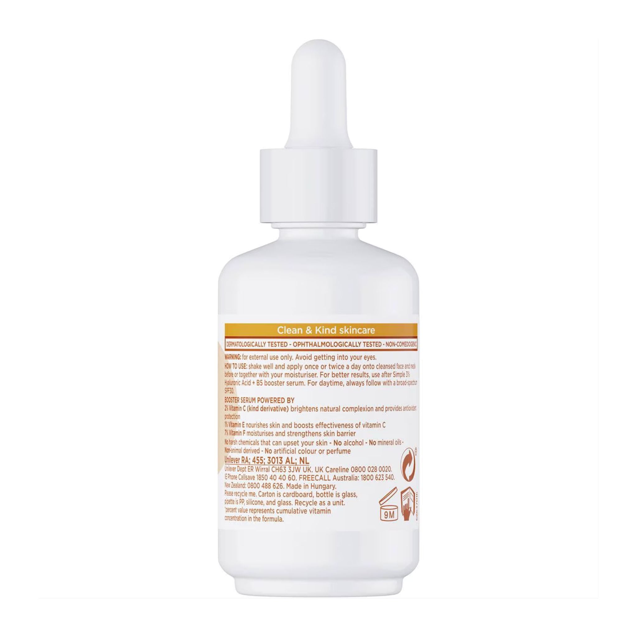 Skincare dropper bottle with label on a white background