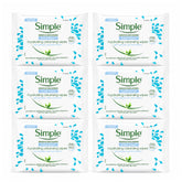 Multiple packages of Simple hydrating cleansing wipes on a white background
