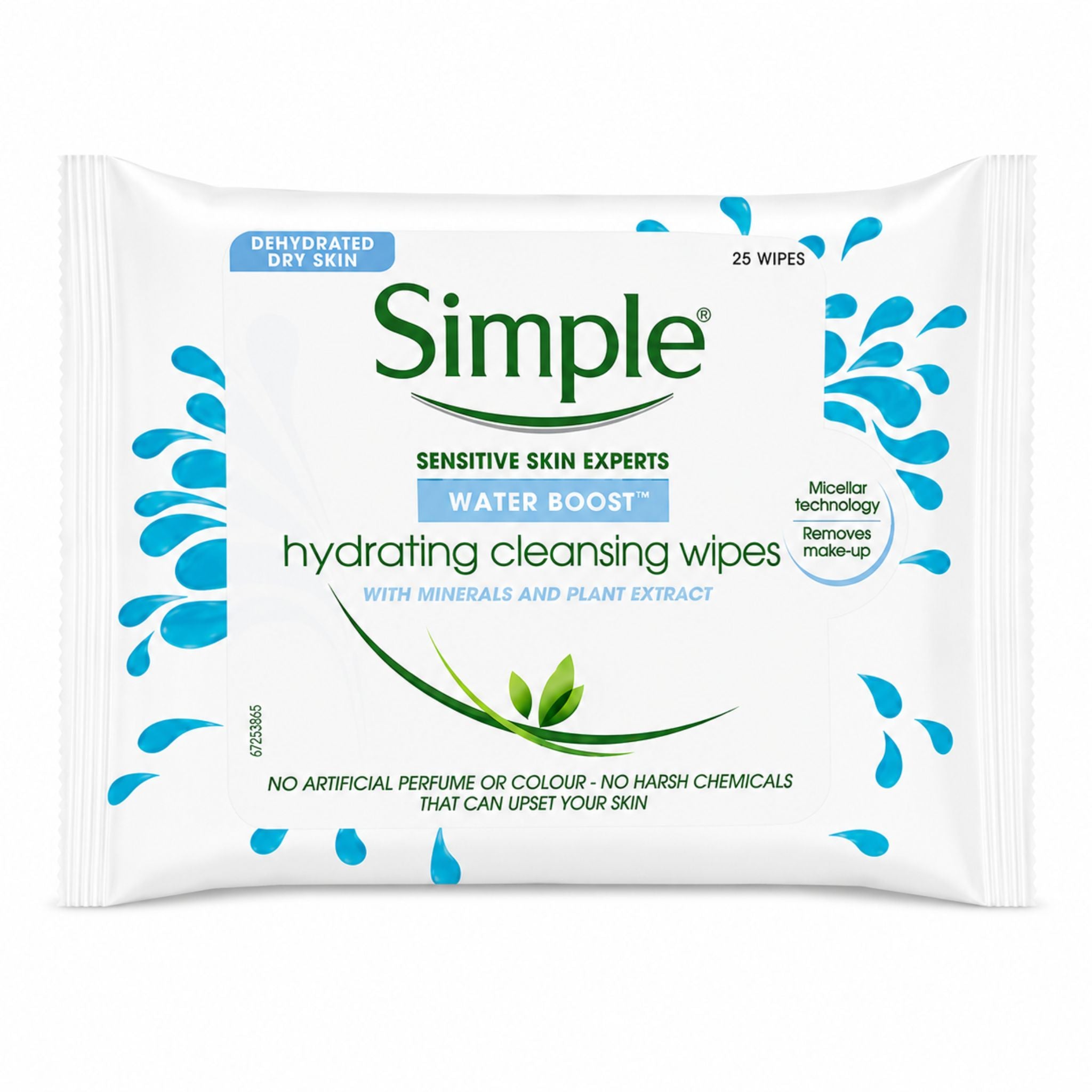 Package of Simple hydrating cleansing wipes on a white background