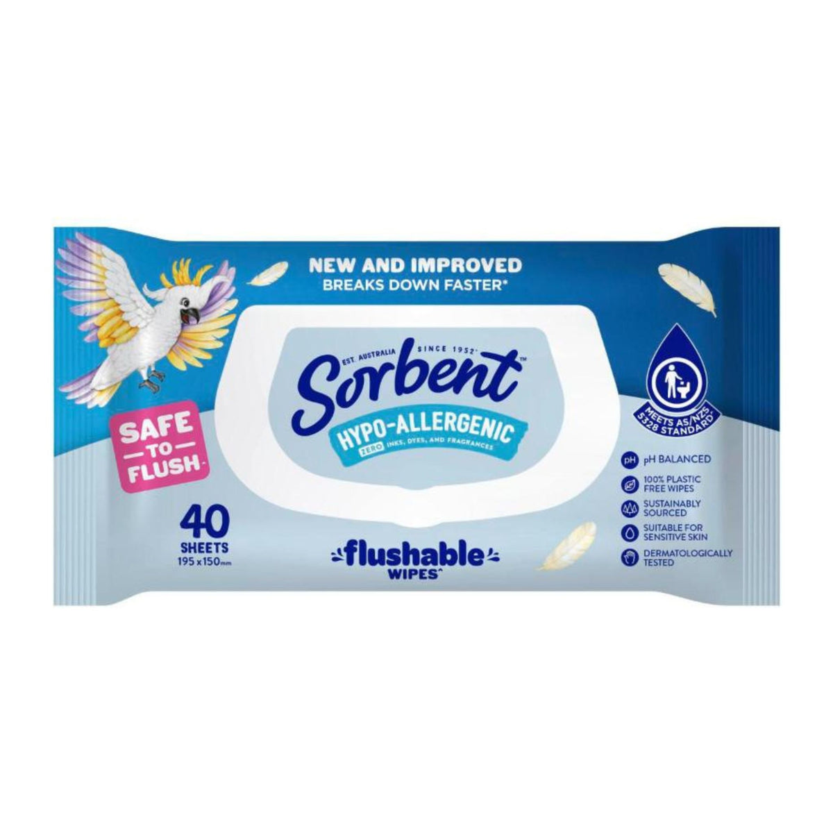 Sorbetent flushable wipes packaging on a white background