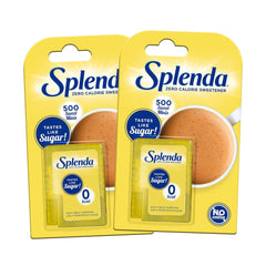 Two packs of Splenda No Calorie Sweetener Minis with 1000 tablets each, in yellow blisters on a white background.