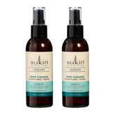 Two bottles of Sukin Deep Cleanse Purifying Tonic on a white background