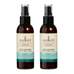Two bottles of Sukin Deep Cleanse Purifying Tonic on a white background