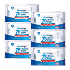 SwissCare 75% Alcohol Antibacterial Wipes – 6 x 40 Pack (240 Wipes Total)