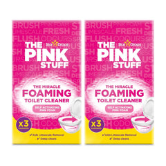 Two packages of 'The Pink Stuff' miracle foaming toilet cleaner on a white background.