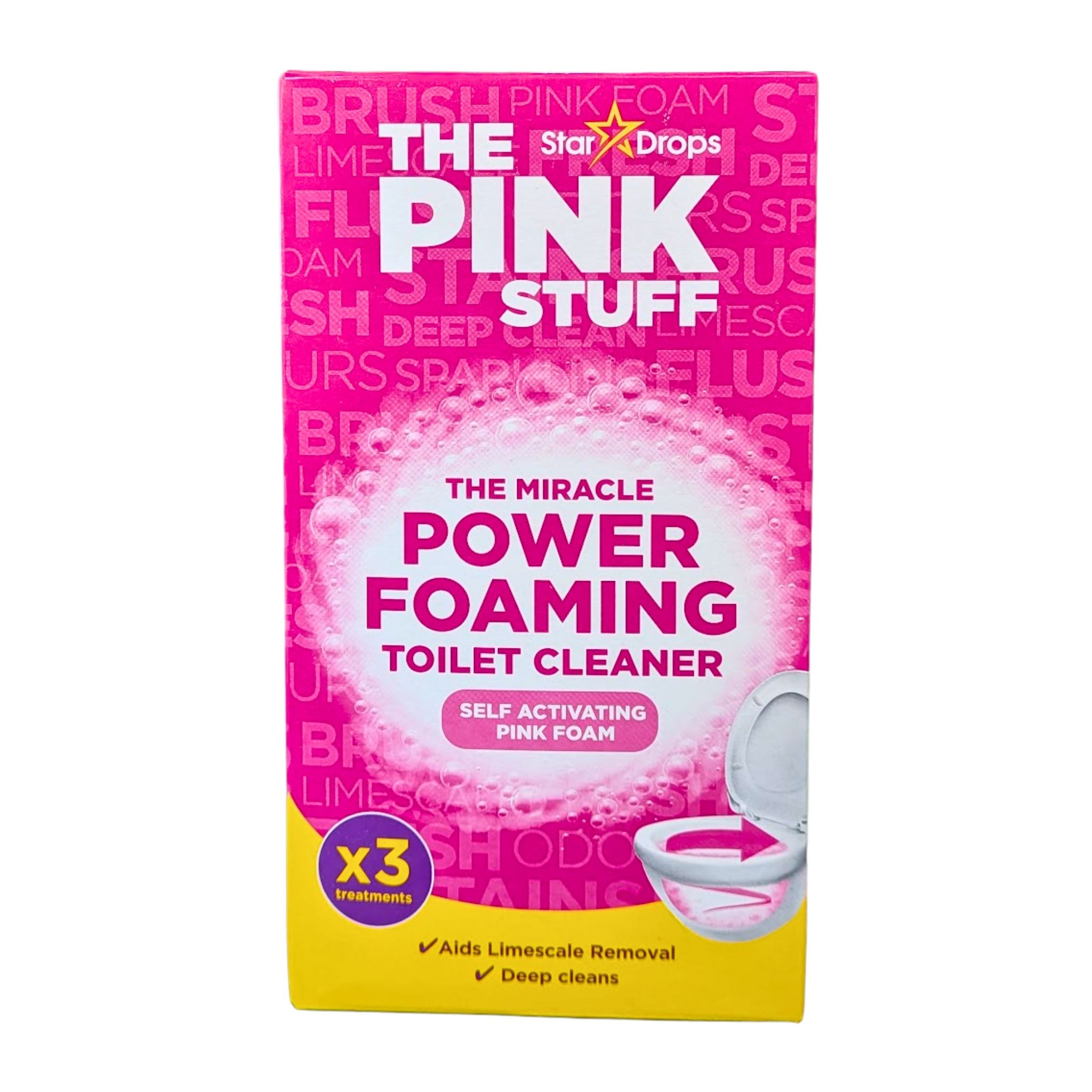 Box of The Pink Stuff miracle power foaming toilet cleaner on a white background