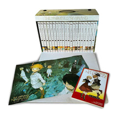 Collection of 'The Promised Neverland' manga books with a box set on a white background
