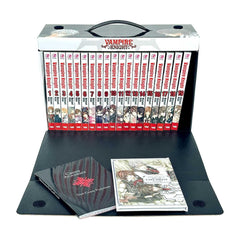 Collection of 'Vampire Knight' manga volumes with a black tray and promotional material on a white background.