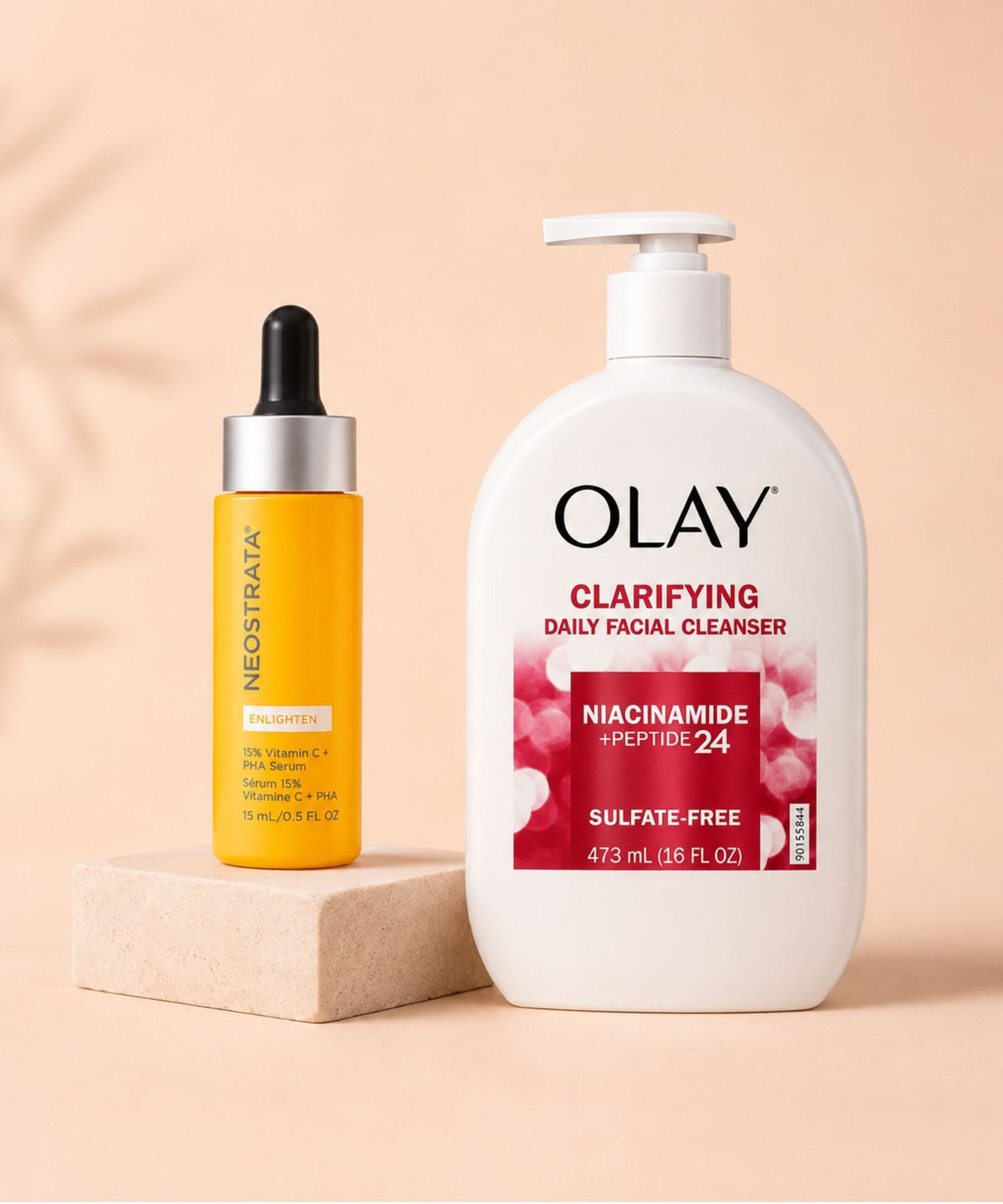 Neostrata Vitamin C PHA Serum and Olay Clarifying Daily Facial Cleanser personal care products featured in the ZegZog skincare collection