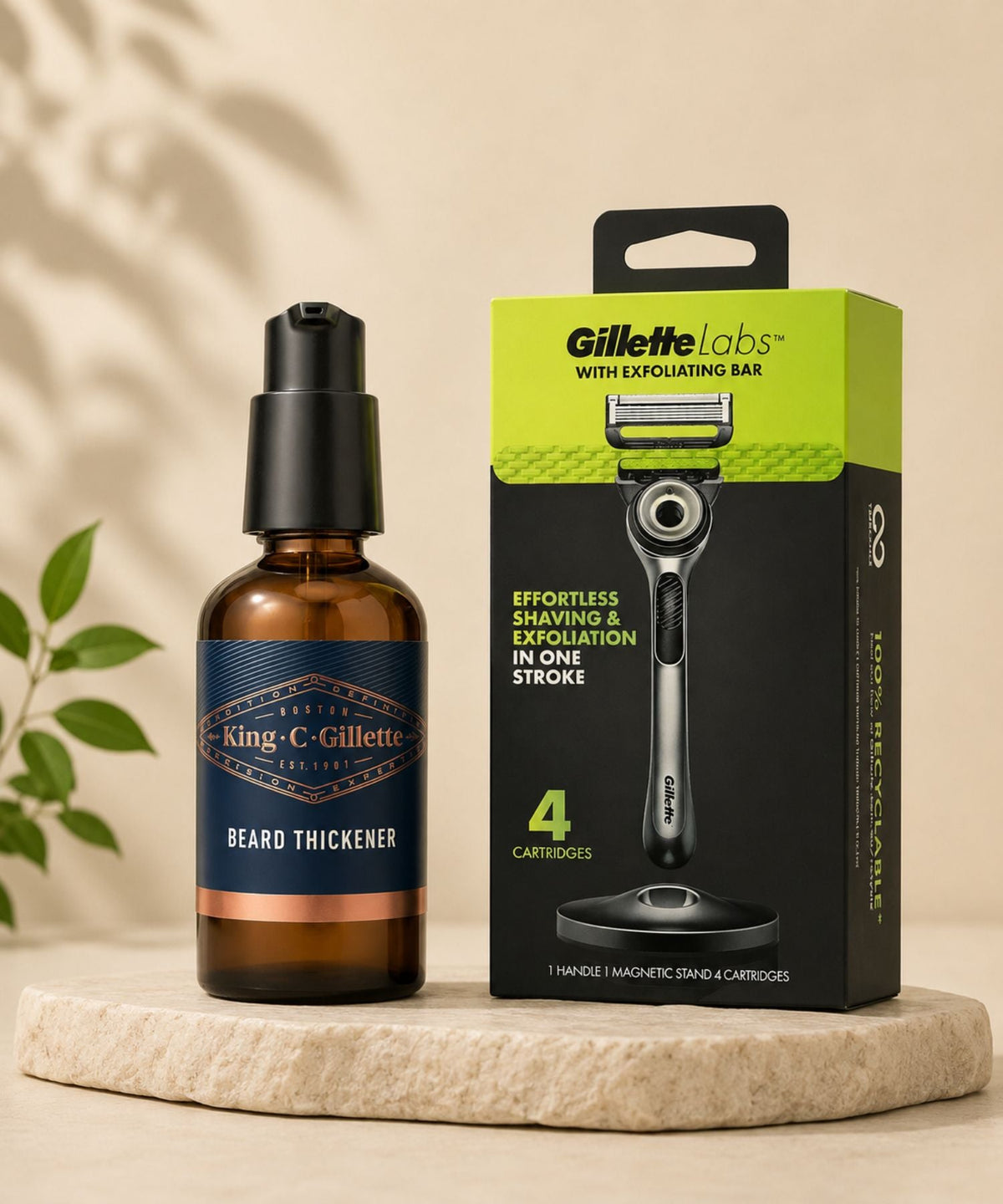 King C Gillette Beard Thickener serum and GilletteLabs Razor with Exfoliating Bar featured in the ZegZog shaving and grooming collection