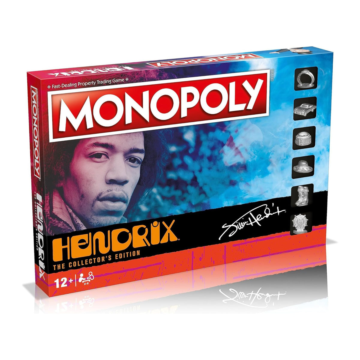 Monopoly box featuring a portrait with 'Hendrix' text on a white background