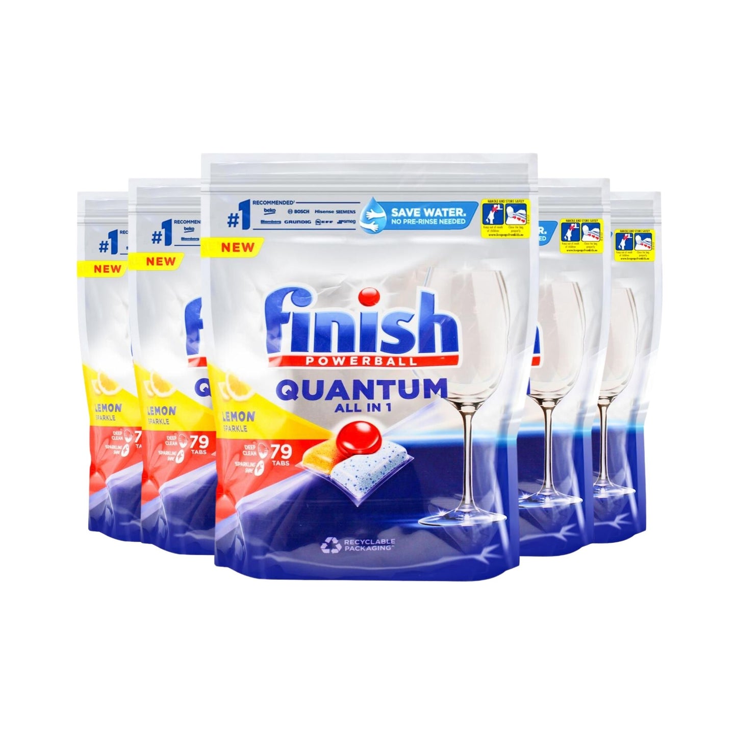 Finish Powerball Dishwashing Tablets Quantum All In 1 Lemon Sparkle 79 Count x 5 Pack