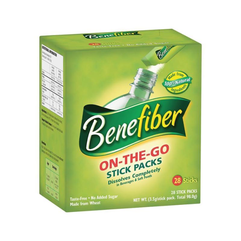 Benefiber On-the-Go Stick 28 Pack - Taste-free natural fibre supplement, perfect for travel, dissolves in drinks and soft foods