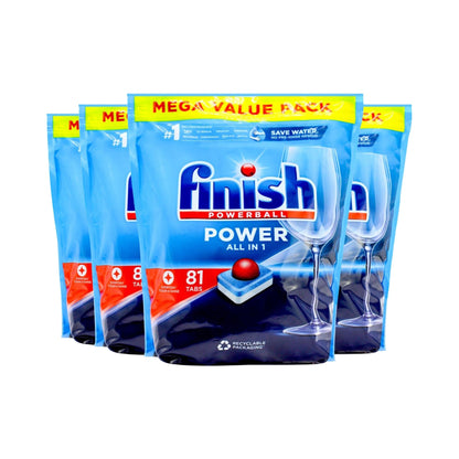 Finish Powerball Dishwashing Tablets Power All In 1 Mega Value Pack 81 Count x 4 Pack