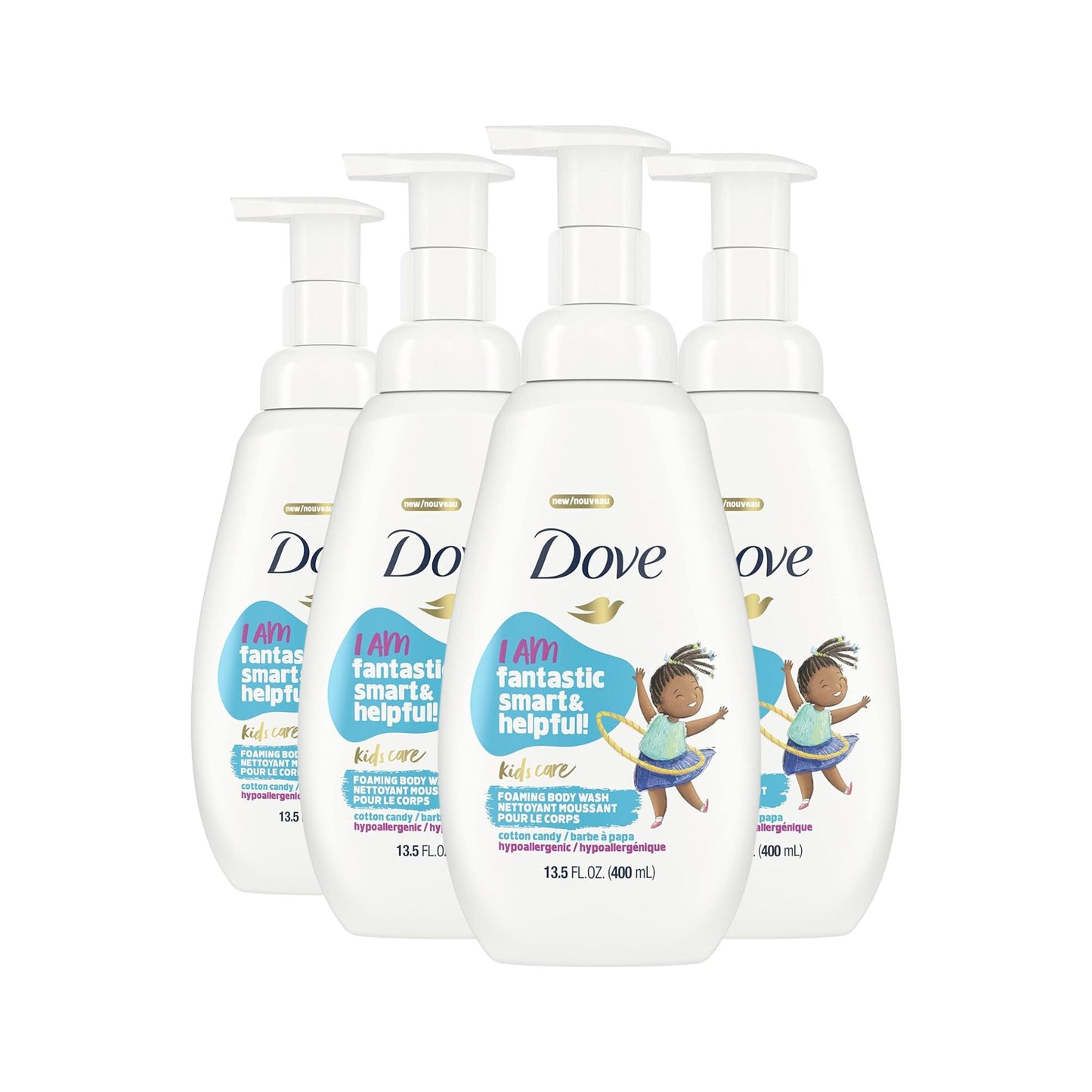 Dove Kids Care Foaming Body Wash Cotton Candy Hypoallergenic 400ml x 4 Pack