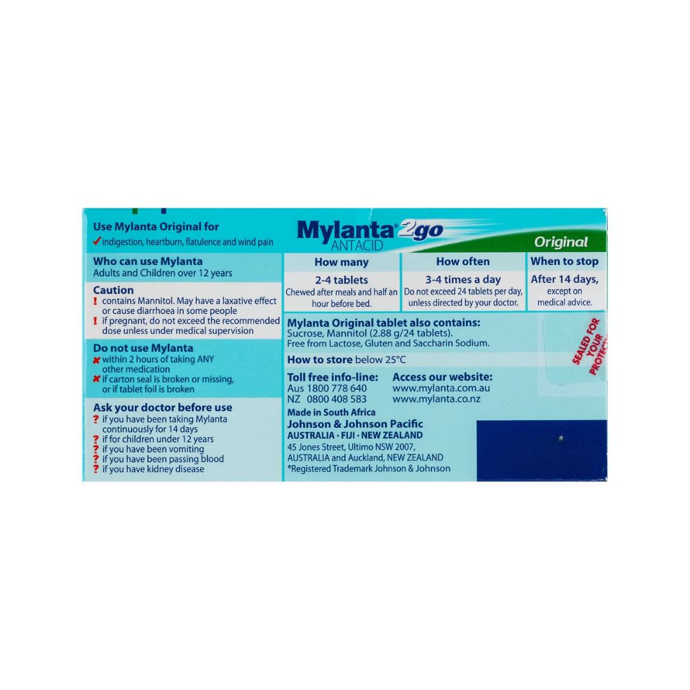 Mylanta 2go Antacid Original 24 Tablets