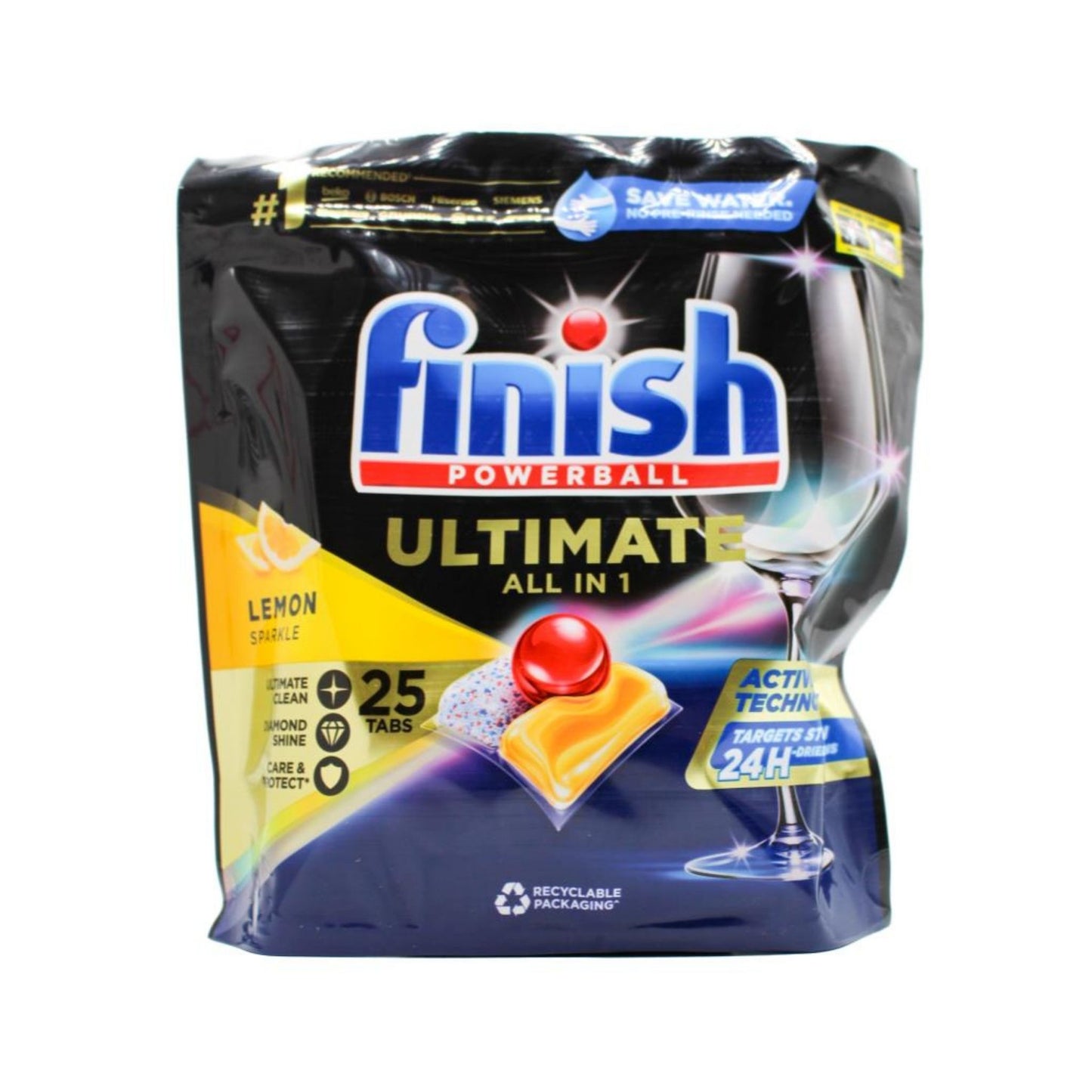 Finish Powerball Dishwashing Tablets Ultimate All In 1 Lemon Sparkle 25 Count x 7 Pack