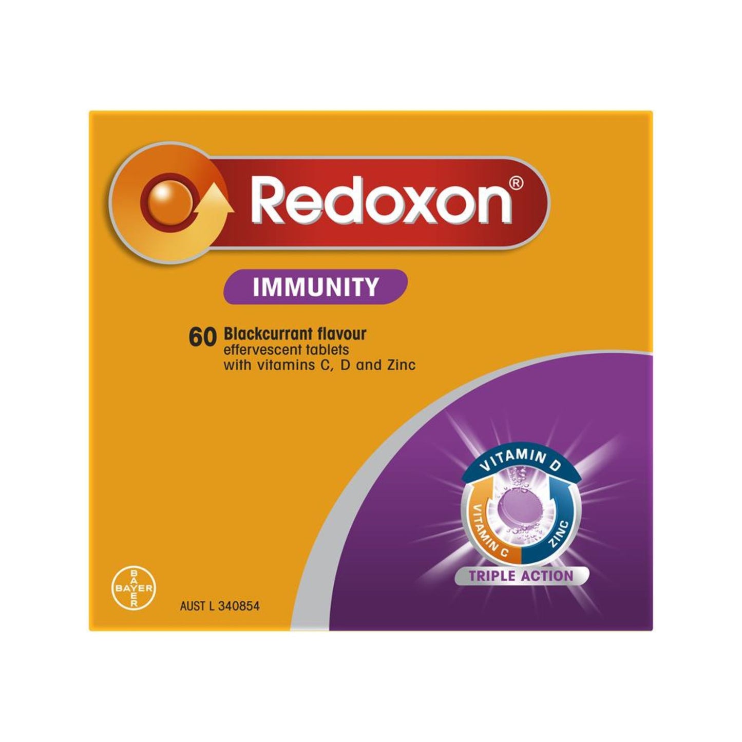 Redoxon Immunity Vitamin C, D and Zinc Blackcurrant Flavoured Effervescent Tablets 60 pack