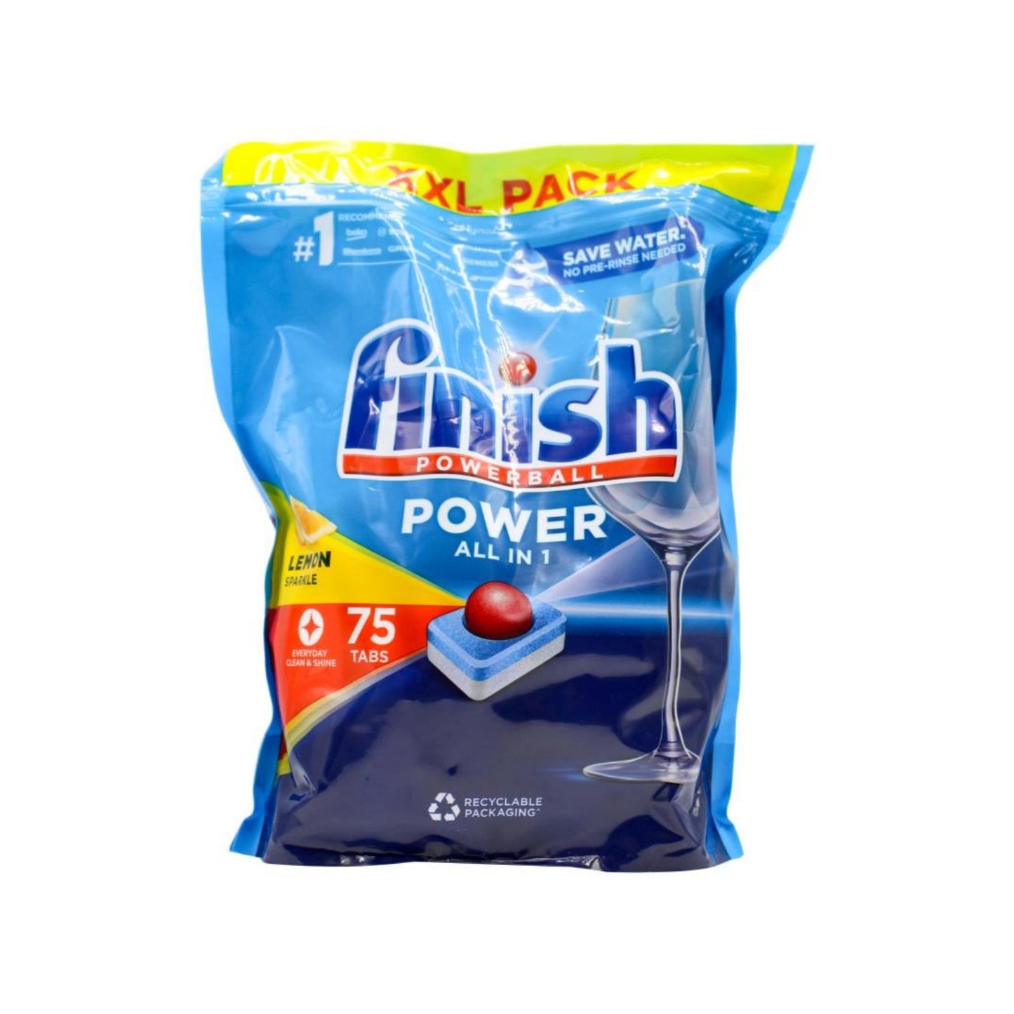Finish Powerball Dishwashing Tablets Power All In 1 Lemon Sparkle 75 Count x 4 Pack