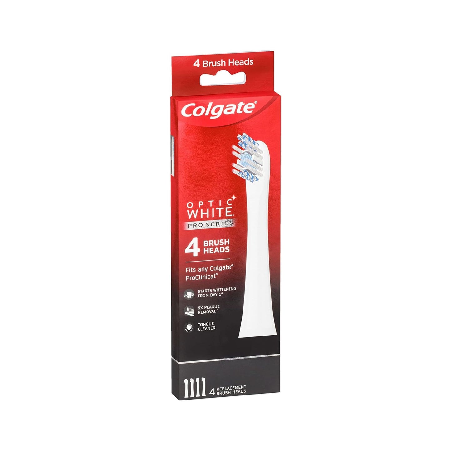 Colgate Optic White Pro Series Replaceable Brush Head, for Pro Clinical Electric Toothbrush, 4 Pack, Whitening, Soft Bristles