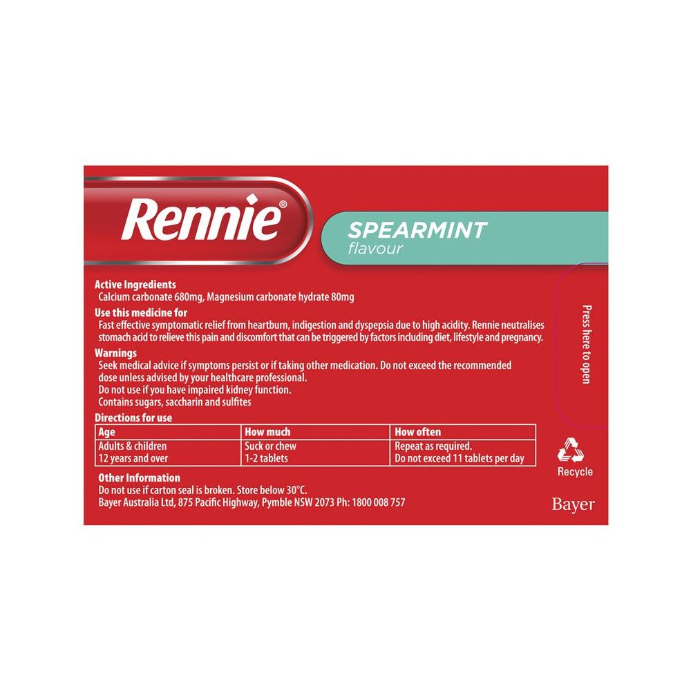 Rennie Spearmint 96 Tablets
