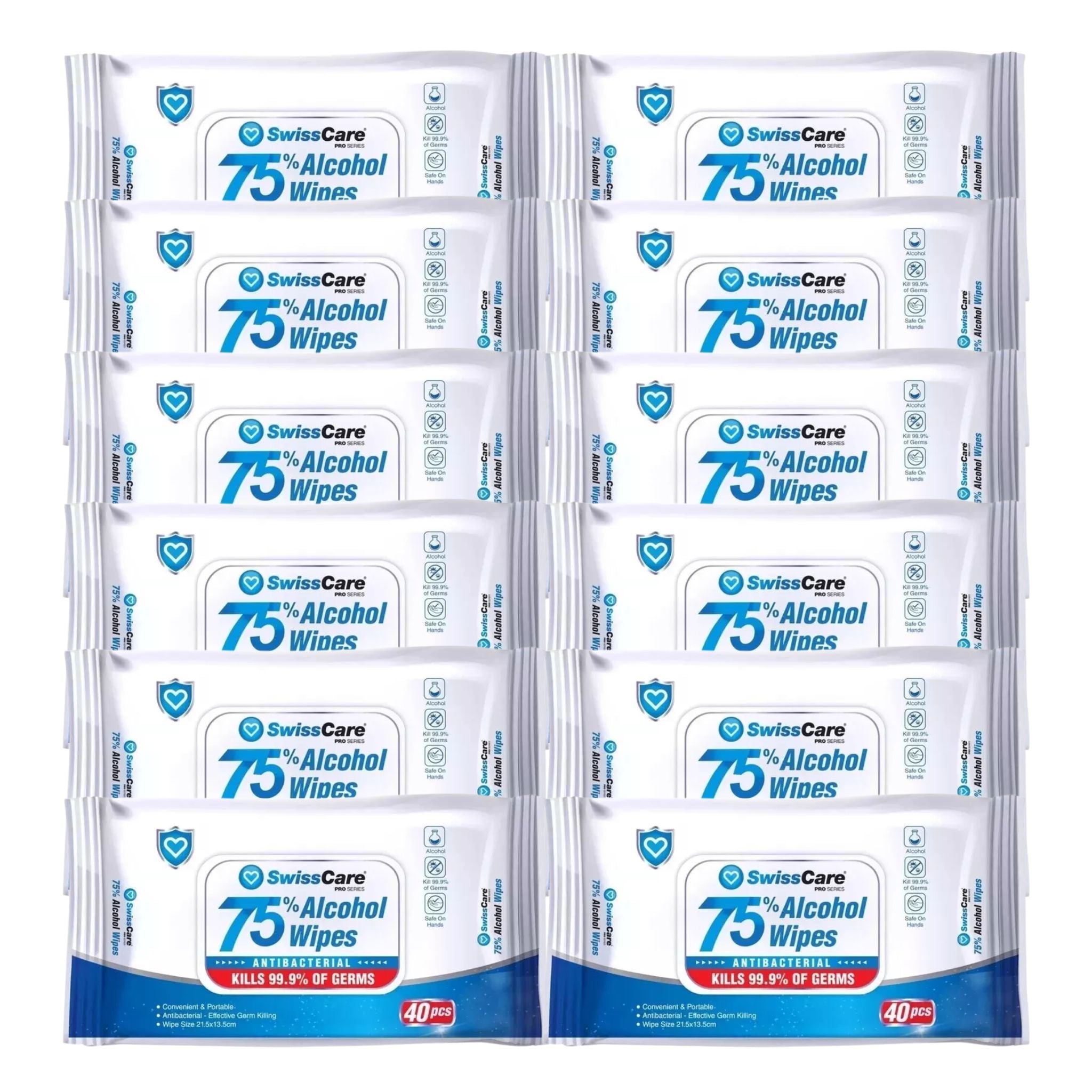 Pack of SwissCare 75% Alcohol Wipes on a white background