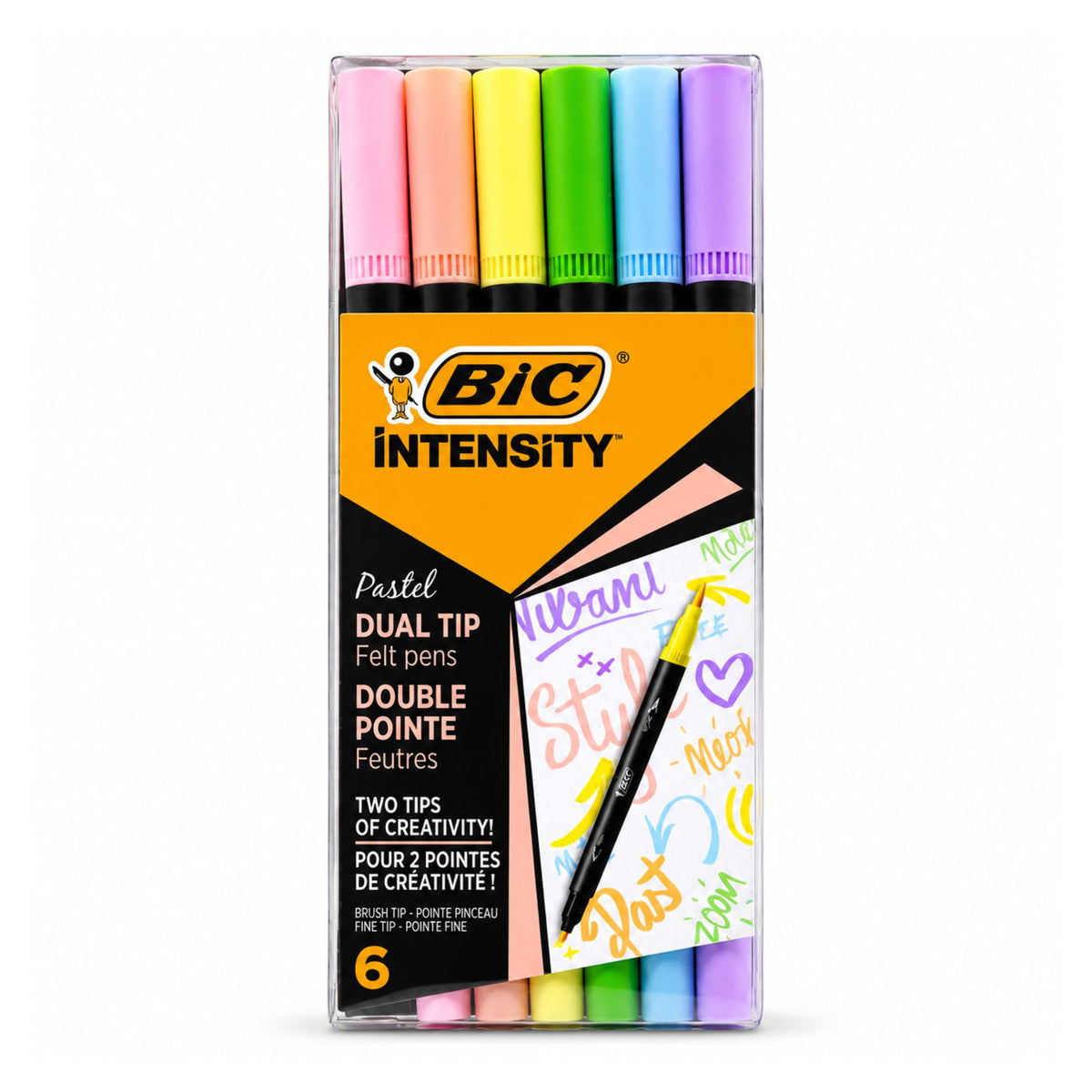BIC Intensity Pastel Dual Tip Felt Pens 6 Assorted Colours front packaging