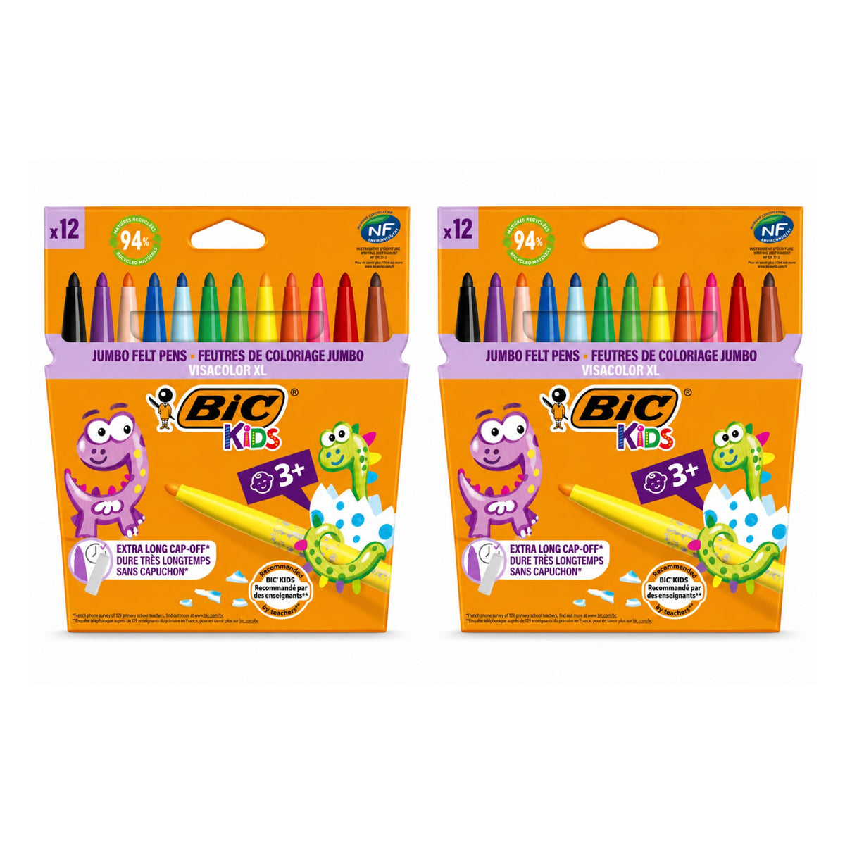 2-pack bundle of BIC Kids Visacolor XL Jumbo Felt Pens Assorted Colours 12 Pac