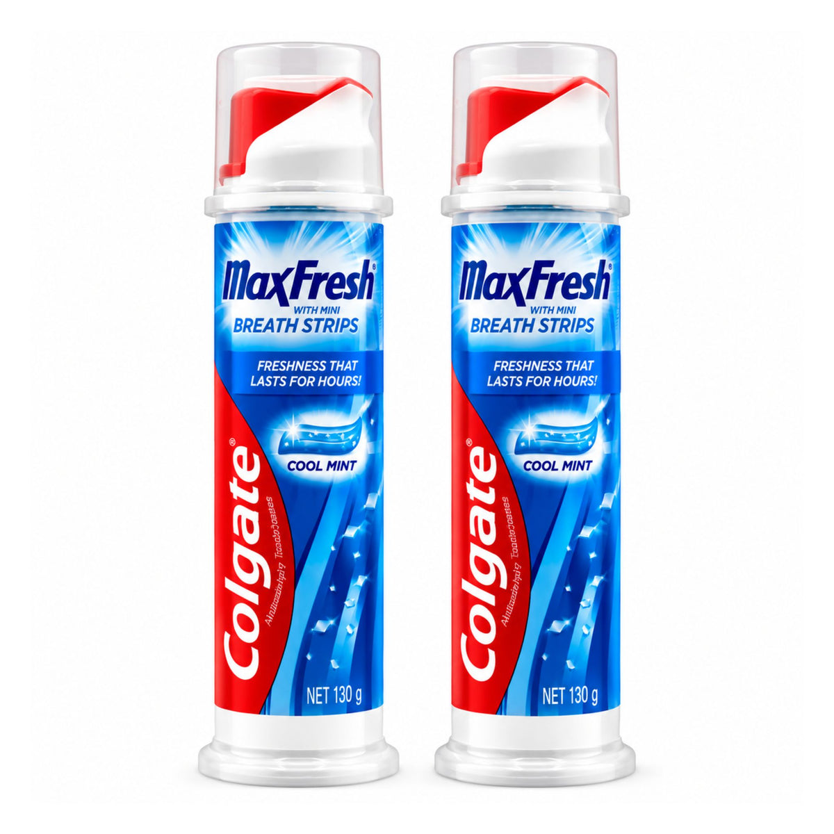 2-pack bundle of Colgate MaxFresh Toothpaste with Mini Breath Strips Cool Mint 130g dispensers
