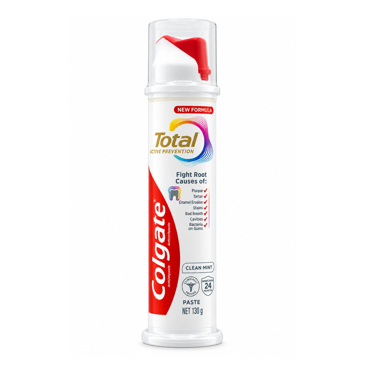 Colgate Total Active Prevention Clean Mint 130g toothpaste dispenser front view