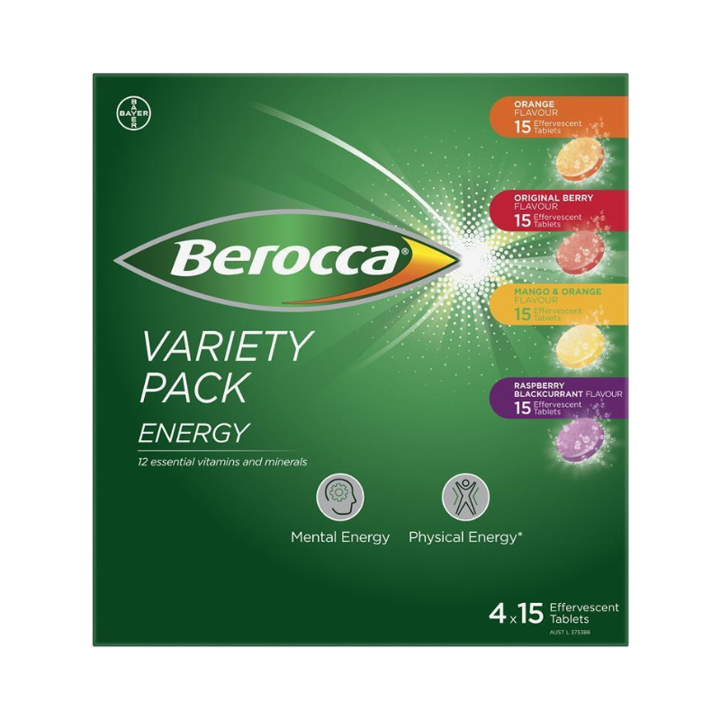Berocca Energy Effervescent Tablets 4 x 15 Variety Pack