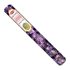 Pack of incense sticks with a purple design on a white background
