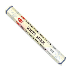 Tube of Muschio Bianco White Musk incense sticks on a white background