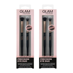 Two packages of Glam by Manicare Precision Eye Duo brushes on a white background