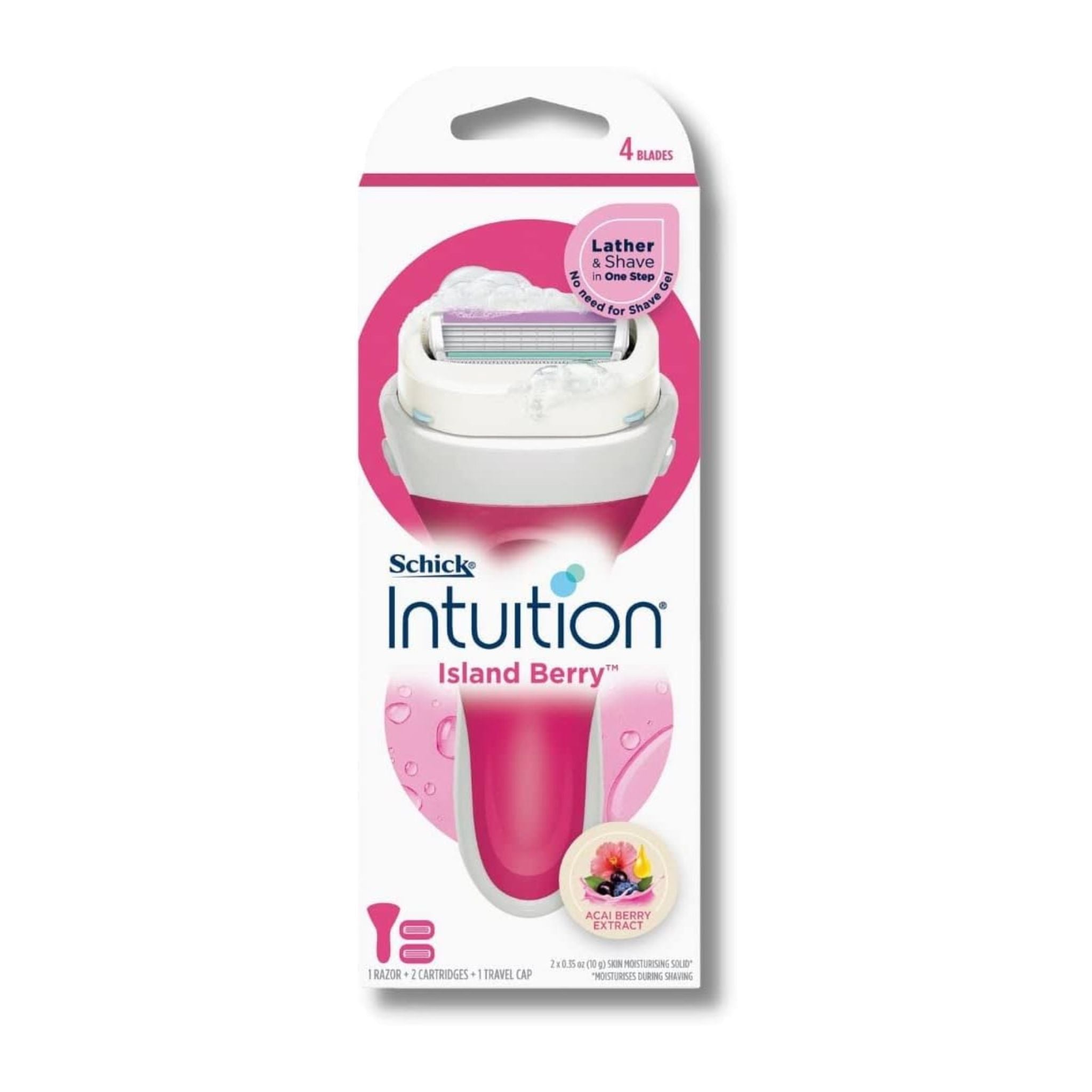 Schick Intuition Island Berry razor packaging on a white background