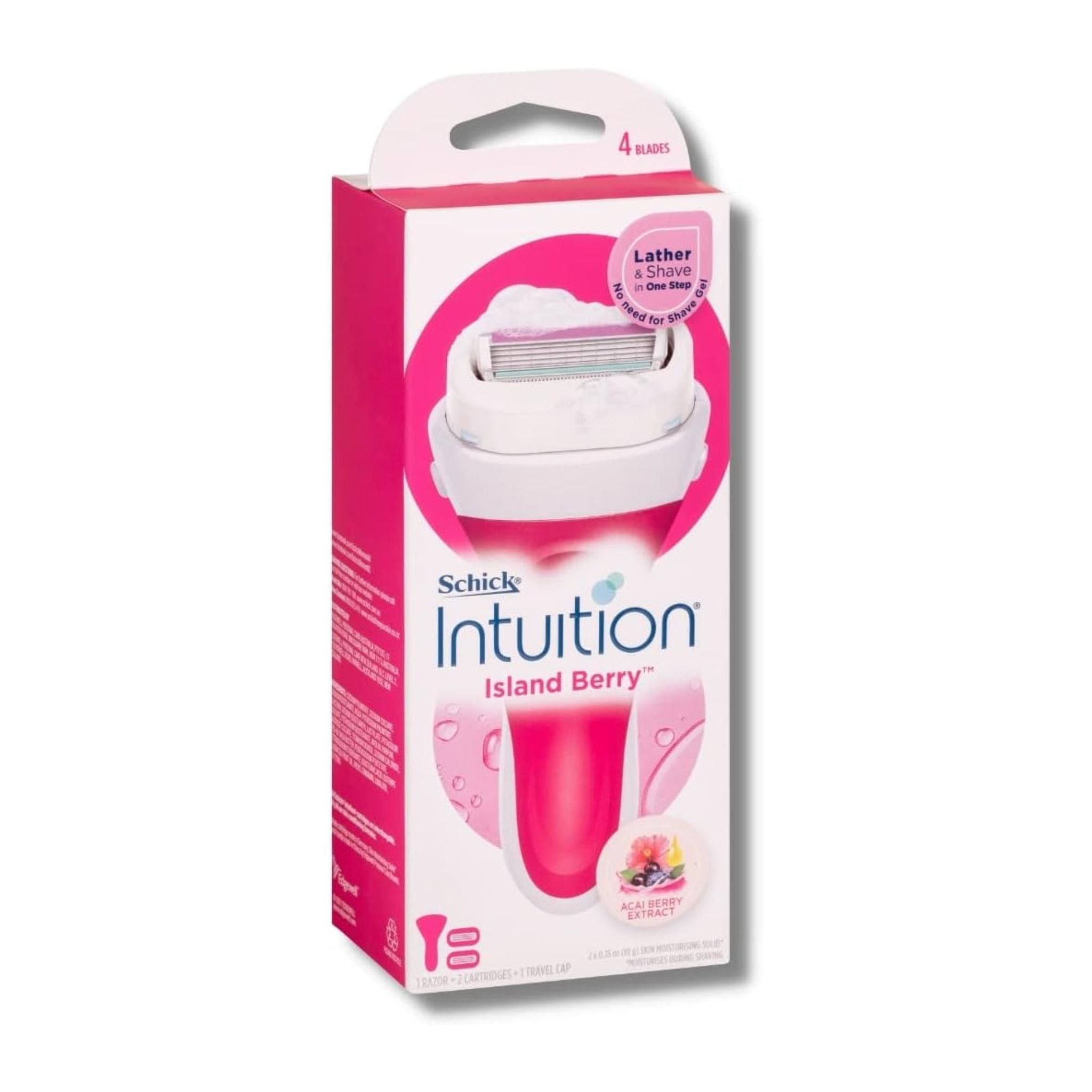Schick Intuition Island Berry razor front packaging on a white background
