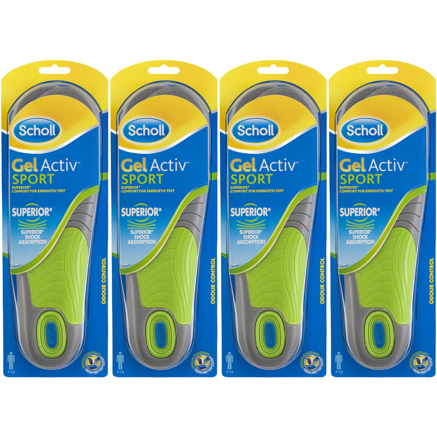 Scholl GelActiv Men's Sport Insoles – 4 Pairs (Size 7–12)