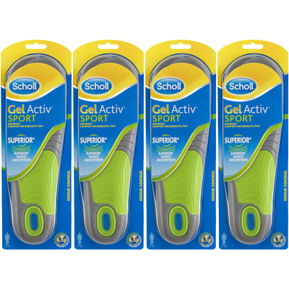 Scholl GelActiv Men's Sport Insoles – 4 Pairs (Size 7–12)