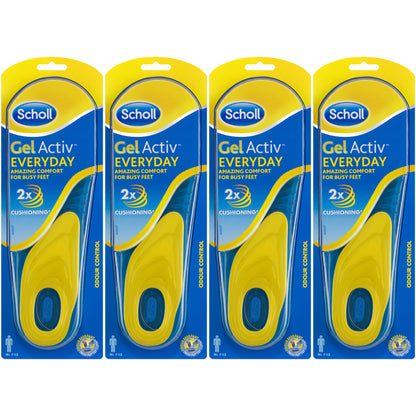 Scholl GelActiv Men's Everyday Insoles – 4 Pairs (Size 7–9)
