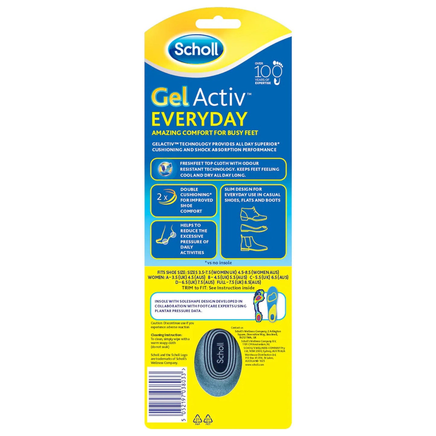 Scholl GelActiv Women's Everyday Insoles – 1 Pair (UK Size 3.5–7.5 / AUS Size 4.5–8.5)