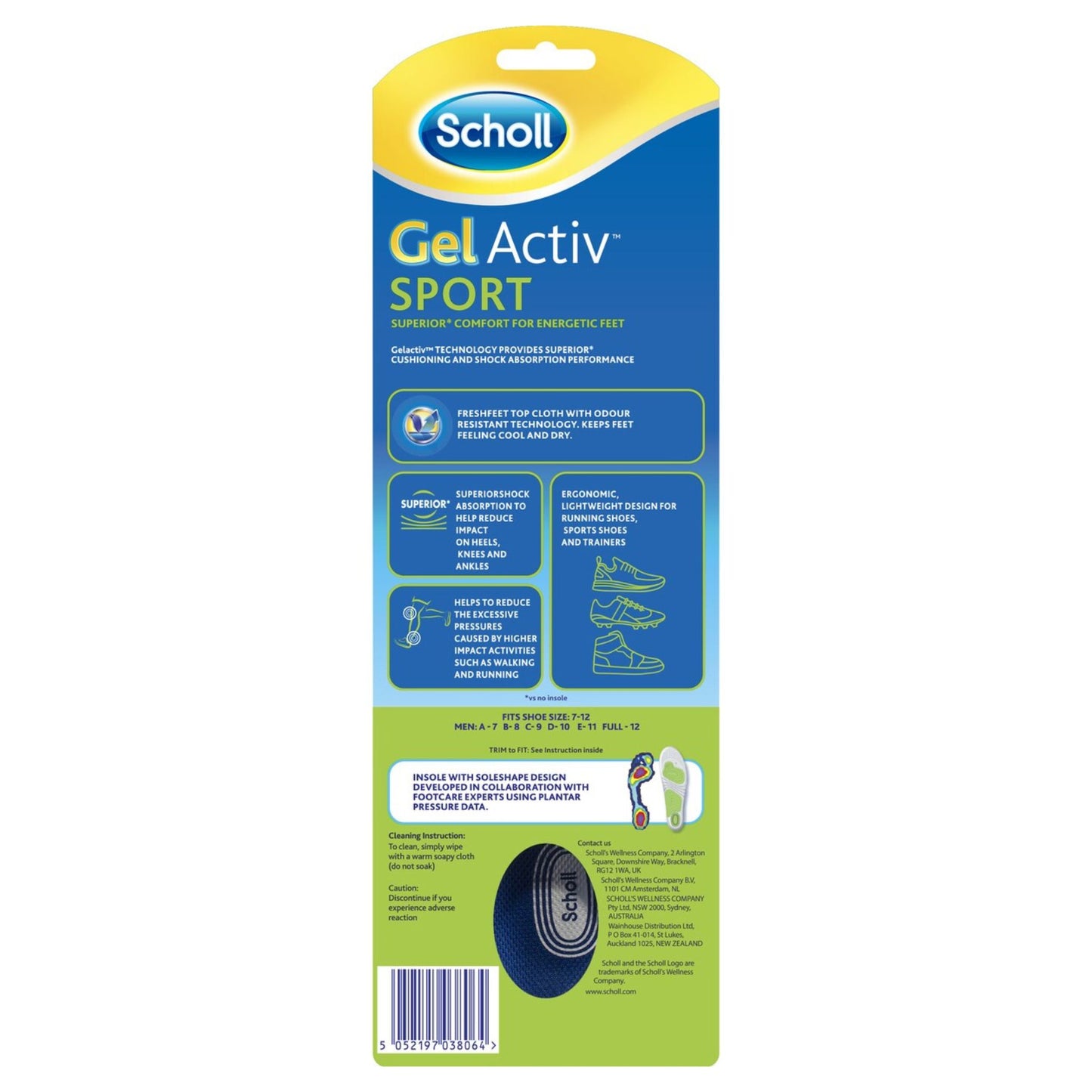 Scholl GelActiv Men's Sport Insoles – 1 Pair (Size 7–12)